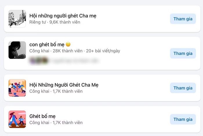 Những hội nhóm liên quan bạo lực, mâu thuẫn gia đình... trên mạng có hàng nghìn đến hàng chục nghìn người tham gia.
