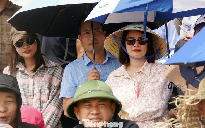 Sáng 19/9, tại Đồ Sơn trời nắng. Hàng vạn khán giả che ô ngồi trên khán đài từ sáng sớm đến trưa theo dõi, cổ vũ những màn đấu trâu kịch tính.