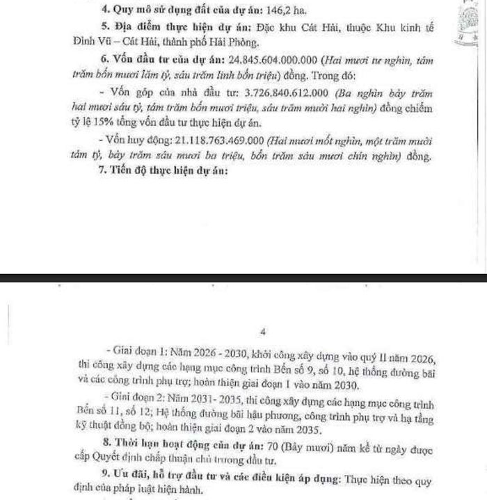 Ngày 14/7/2025, Ban Quản lý Khu kinh tế Hải Phòng ban hành Quyết định số 3099/QĐ-BQL chấp thuận Công ty Cổ phần Đầu tư cảng Lạch Huyện là nhà đầu tư thực hiện dự án.