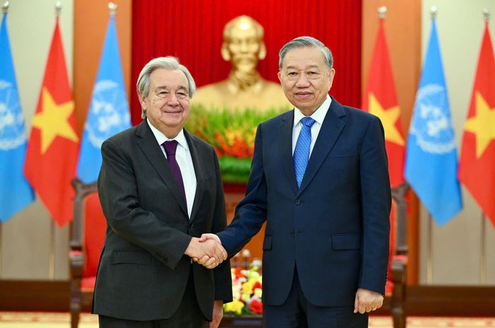 Tổng Bí thư, Chủ tịch nước Tô Lâm tiếp Tổng Thư ký Liên Hợp quốc António Guterres, tháng 10/2025. Ảnh: Phạm Hải