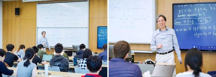 Giáo sư Fanghua Lin giảng dạy môn Giải tích I cho sinh viên năm nhất chương trình danh dự tại NYU Thượng Hải. Ảnh: Shanghai.nyu.edu