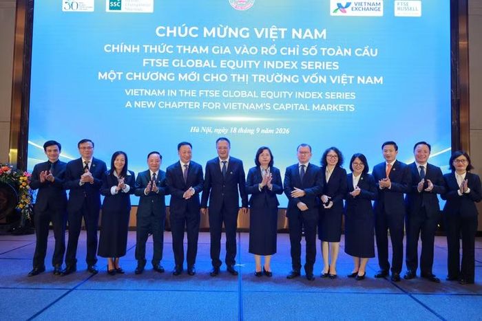 Hội nghị “Việt Nam chính thức tham gia rổ chỉ số toàn cầu - FTSE Russell Global Equity Index Series, ” ngày 18/9. (Ảnh: Vietnam+)