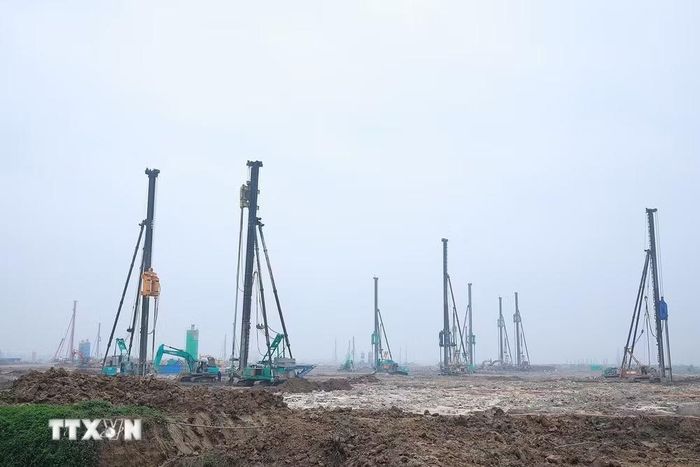 Công trường thi công Dự án Cảng hàng không Quốc tế Gia Bình. (Ảnh: Dương Giang/TTXVN)