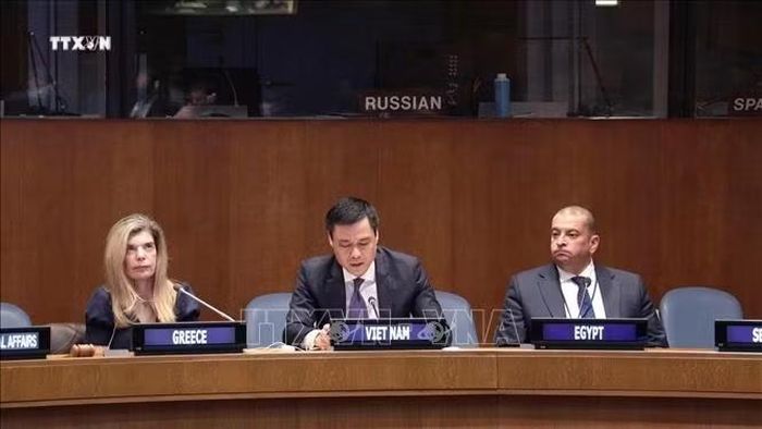 Việt Nam cùng Hy Lạp, Ai Cập và Senegal đồng tổ chức Hội thảo “40 năm thông qua UNCLOS - Những thành tựu và thách thức đặt ra”. Tham gia hội thảo có các diễn giả uy tín là các giáo sư, chuyên gia pháp lý, trong đó có hai thành viên Uỷ ban Luật pháp quốc tế. Trong ảnh: Đại sứ Đặng Hoàng Giang, Trưởng Phái đoàn Việt Nam tại Liên hợp quốc, đồng chủ trì phiên toạ đàm (12/2022). Ảnh: TTXVN phát