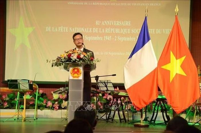 Đại sứ Việt Nam tại Pháp Trịnh Đức Hải nhấn mạnh quan hệ Việt - Pháp ngày nay đã vượt ra khỏi khuôn khổ của lịch sử chung và đang mạnh mẽ hướng tới tương lai. Ảnh: Hữu Chiến/PV TTXVN tại Pháp