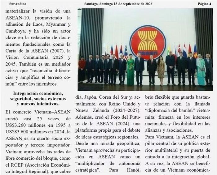 (Ảnh chụp màn hình) Bài viết đăng trên báo SurAndino (Chile) ngày 13/9/2026.