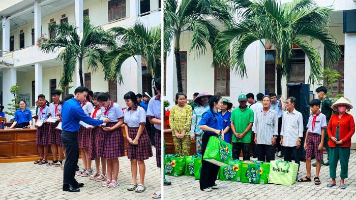Các đơn vị phối hợp trao quà cho thiếu nhi tại chương trình “Trung thu yêu thương”.