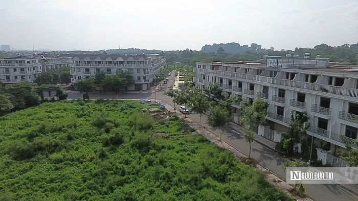 Những căn biệt thự được xây dựng rộng rãi, đồng bộ nằm san sát nhau. Tuy nhiên, không ít căn đóng cửa trong thời gian dài, phía trước và xung quanh phủ đầy cỏ dại.