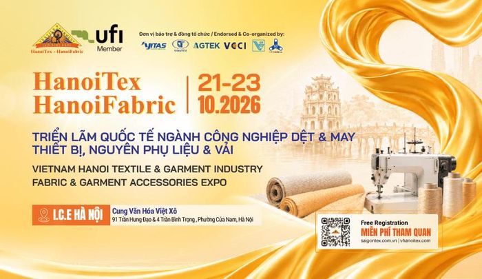 Triển lãm Quốc tế ngành Công nghiệp Dệt & May – Thiết bị, Nguyên phụ liệu & Vải (HanoiTex & HanoiFabric 2026) sẽ diễn ra từ ngày 21 – 23/10/2026 tại Trung tâm Triển lãm Quốc tế I.C.E Hà Nội. Ảnh: Hằng Trần/Bnews/vnanet.vn