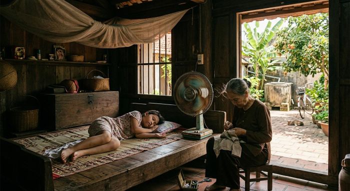 Những buổi trưa hè bên cạnh bà ngoại và tiếng rè rè quen thuộc là điều quý giá của tuổi trưởng thành. Ảnh minh họa do AI tạo