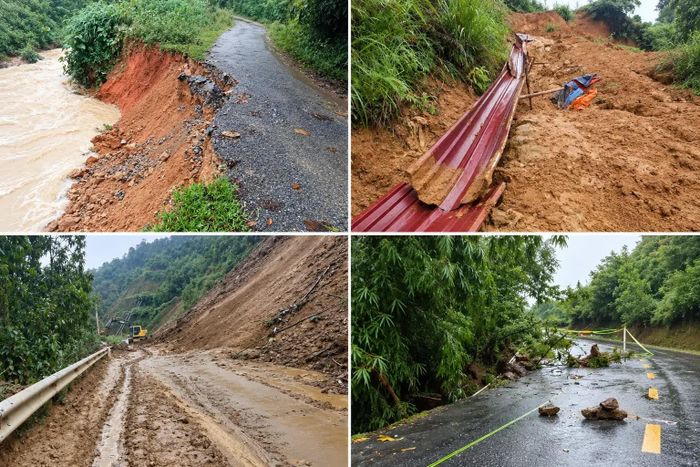 Nhiều tuyến quốc lộ, tỉnh lộ bị sạt lở taluy do mưa lũ.