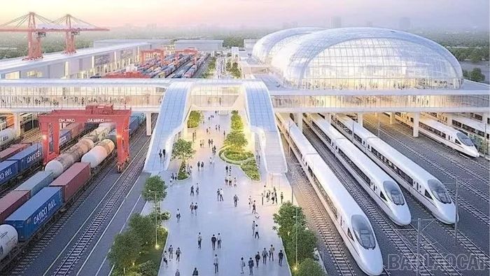 Phối cảnh nhà ga và khu logistic thuộc Dự án đường sắt Lào Cai - Hà Nội - Hải Phòng.