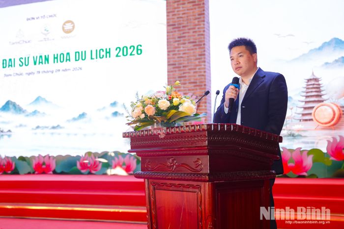 Ông Nguyễn Xuân Trung, Giám đốc Công ty TNHH Dịch vụ du lịch Tam Chúc phát biểu tại Cuộc thi.