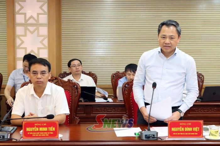 Đồng chí Nguyễn Đình Việt, Phó Bí thư Tỉnh ủy, Chủ tịch UBND tỉnh, phát biểu tại cuộc làm việc.