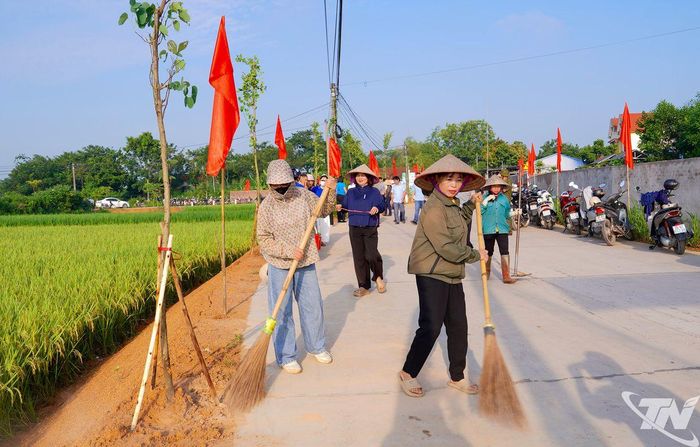 Nhân nhân xã Tân Khánh đồng loạt ra quân dọn dẹp vệ sinh các tuyến đường.