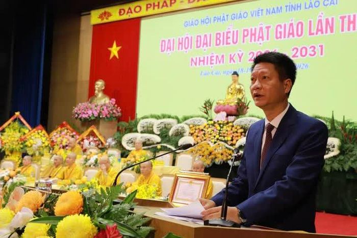 Ông Nguyễn Thế Phước, Phó Bí thư Tỉnh ủy, Chủ tịch Ủy ban MTTQVN tỉnh Lào Cai phát biểu