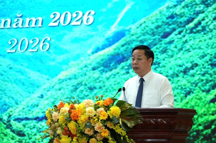 Ông Hà Quang Trung, Chủ tịch UBND tỉnh Lai Châu phát biểu Hội thảo khoa học "Sâm Lai Châu - Tinh hoa đại ngàn Tây Bắc".