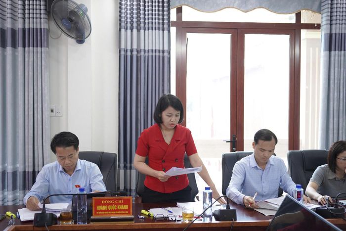 Thành viên đoàn giám sát phát biểu tại cuộc làm việc. Ảnh: Mai Sùng