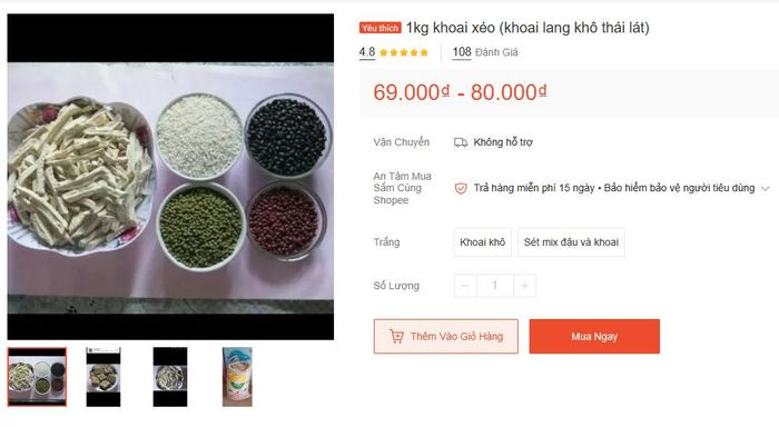Khoai lang khô được bán trên chợ mạng - Ảnh chụp màn hình