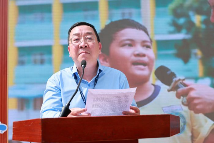Ông Trần Trọng Khiêm, Hiệu trưởng Trường Tiểu học Đoàn Thị Điểm phát biểu 