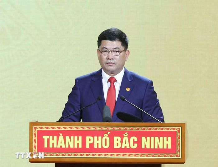 Bí thư Thành ủy Bắc Ninh Nguyễn Hồng Thái phát biểu. Ảnh: TTXVN