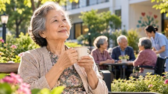 Tôi đã có những ngày tháng vui sống lạc quan, tự tại bên những người bạn đồng niên tại viện dưỡng lão. Ảnh minh họa:AI