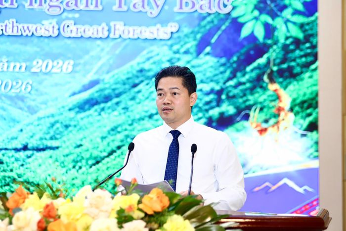 Thứ trưởng Thường trực Bộ Y tế Vũ Mạnh Hà phát biểu kết luận tại Hội thảo khoa học "Sâm Lai Châu - Tinh hoa đại ngàn Tây Bắc". (Ảnh Thành Long)