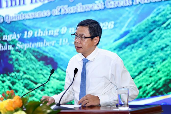 Thứ trưởng Bộ Khoa học và Công nghệ Lê Xuân Định phát biểu tại Hội thảo khoa học "Sâm Lai Châu - Tinh hoa đại ngàn Tây Bắc". (Ảnh Thành Long)
