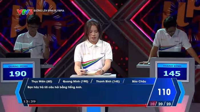 Bảo Châu chỉ ghi được duy nhất 20 điểm ở câu hỏi đầu tiên.