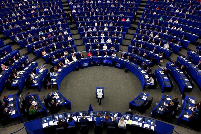Chủ tịch Ủy ban châu Âu Ursula von der Leyen trình bày Thông điệp Liên minh trước Nghị viện châu Âu ở Strasbourg, Pháp, ngày 16/9. Bà đề xuất Canada trở thành “thành viên liên kết” đầu tiên của khối.