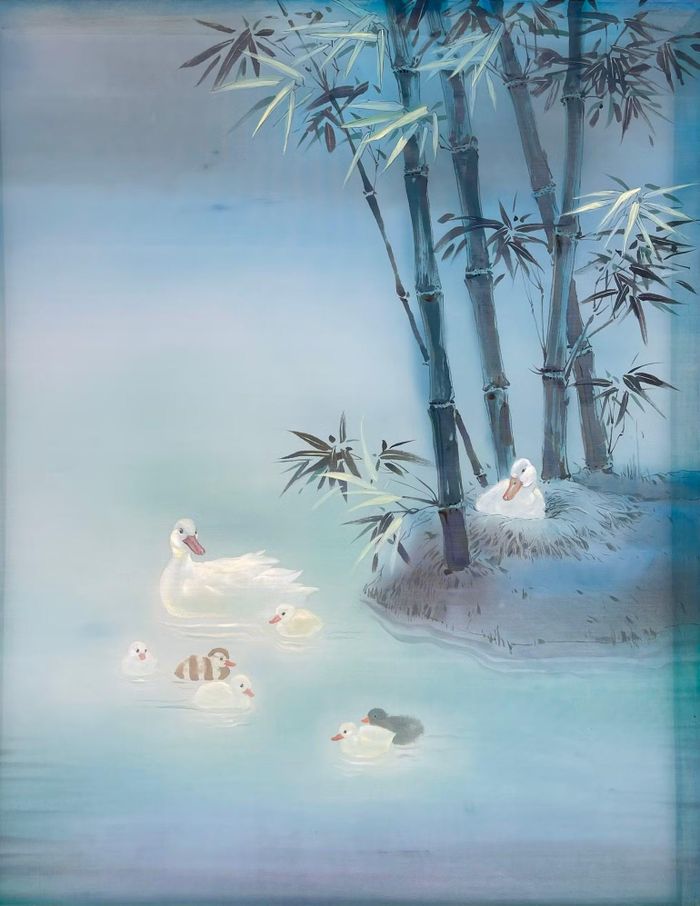 Thiên nhiên trong trẻo, bình yên trong tranh. (Ảnh: NVCC)