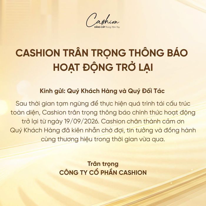  Thông báo đăng trên Fanpage của Cashion 
