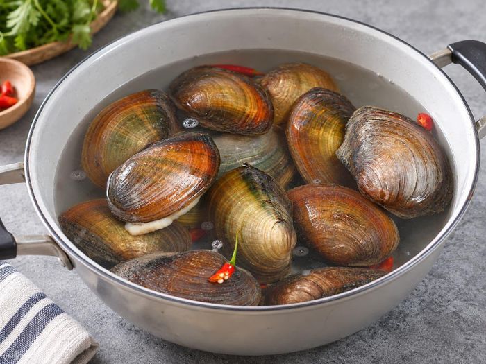 Ngâm trai với vài lát ớt hoặc chút muối giúp trai nhả hết chất bẩn. Ảnh minh họa: AI