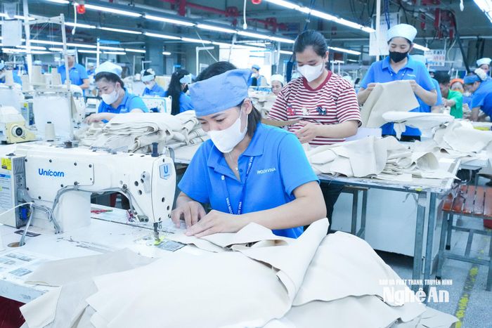 Công nhân Công ty TNHH Wooin Vina, tại xã Đức Châu trong giờ làm việc. Ảnh: Mai Hoa