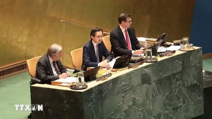 Năm 2026, Việt Nam lần đầu đảm nhiệm cương vị Chủ tịch Hội nghị kiểm điểm Hiệp ước Không phổ biến vũ khí hạt nhân (NPT) lần thứ 11. Trong ảnh: Đại sứ Đỗ Hùng Việt, Chủ tịch Hội nghị, điều hành phiên khai mạc (4/2026). (Ảnh: Thanh Tuấn/TTXVN)