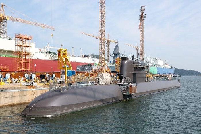 Tàu ngầm Seo Hui tại xưởng đóng tàu của Hanwha Ocean ở Geoje. Ảnh: Yonhap