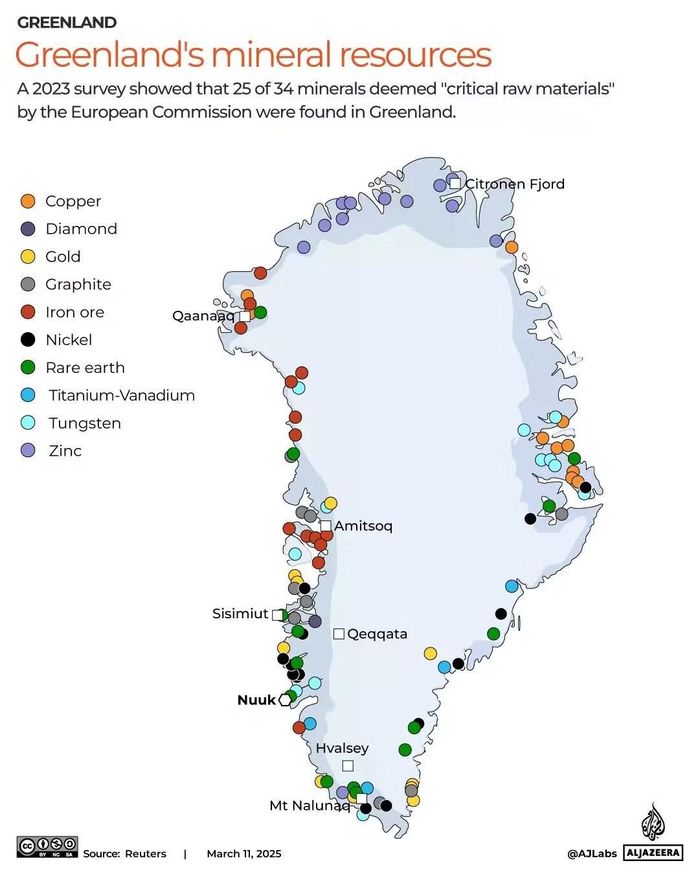 Các mỏ khoáng sản ở Greenland. Ảnh: AJ.