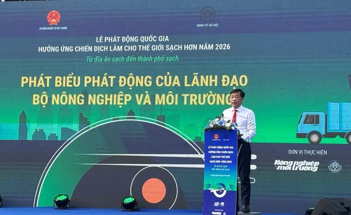 Thứ trưởng Bộ Nông nghiệp và Môi trường Lê Trọng Yên phát biểu tại Lễ phát động quốc gia hưởng ứng chiến dịch làm cho thế giới sạch hơn năm 2026. Ảnh; Thắng Trung/Bnews/vnanet.vn