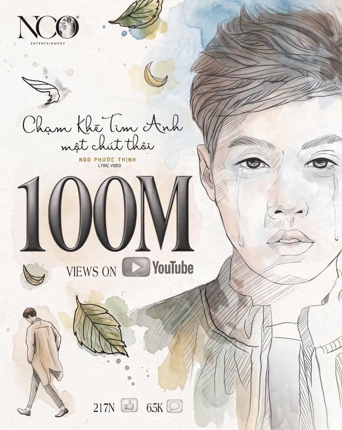 Lyric video Chạm khẽ tim anh một chút thôi của Noo Phước Thịnh chính thức đạt 100 triệu lượt xem trên YouTube.