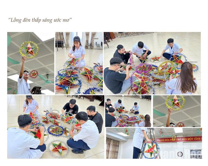 Các y, bác sĩ Bệnh viện Nhi Thanh Hóa tham gia công tác chuẩn bị cho đêm hội trăng rằm “Lồng đèn thắp sáng ước mơ”.