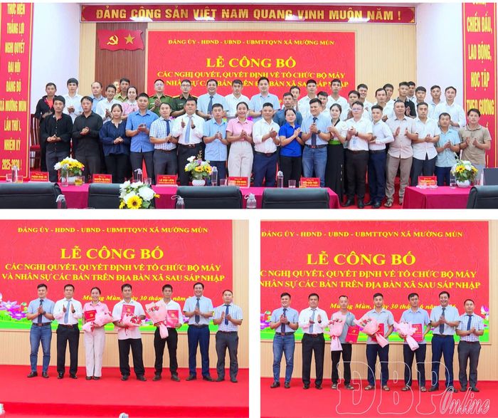 Các bí thư chi bộ, trưởng bản xã Mường Mùn nhận quyết định về tổ chức bộ máy sau sáp nhập.
