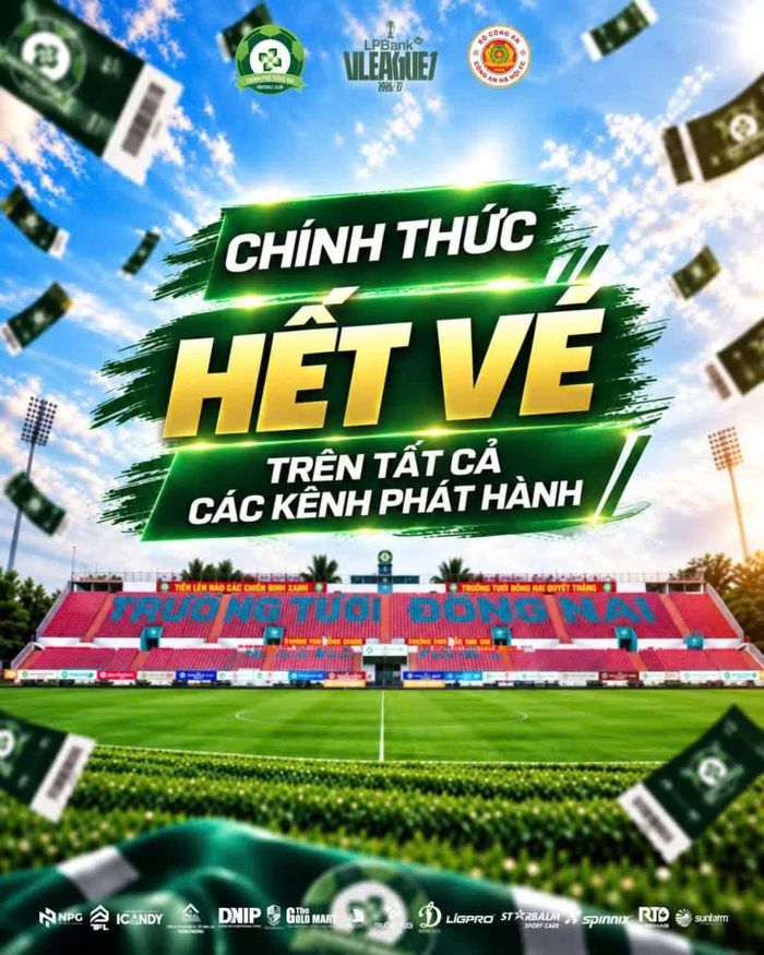 Thông báo hết vé vào sân trận đấu Câu lạc bộ thành phố Đồng Nai - Công an Hà Nội được đăng trên trang Facebook chính thức của đội chủ nhà trước khi trận đấu diễn ra 1 ngày.