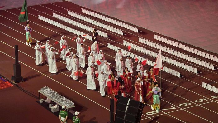Đoàn Thể thao Quatar tại lễ diễu hành Khai mạc ASIAD 20 - Ảnh: PV