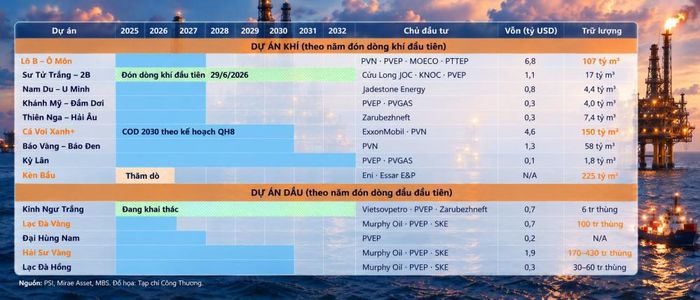 Làn sóng triển khai dự án sẽ tập trung mạnh vào năm 2027, dẫn dắt bởi các dự án khí, trước khi hình thành một nhịp đầu tư mới vào khoảng năm 2030.