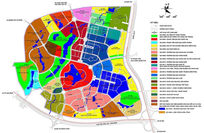Trong ảnh là bản đồ quy hoạch tổng thể Đại học Quốc gia Hà Nội tại Hòa Lạc.