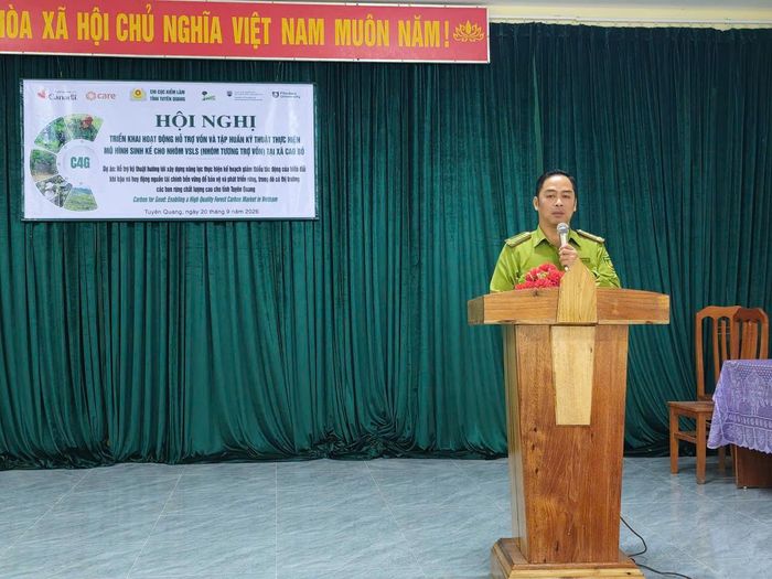 Đồng chí Đào Duy Tuấn, Chi cục trưởng Chi cục Kiểm lâm tỉnh Tuyên Quang phát biểu tại Hội nghị