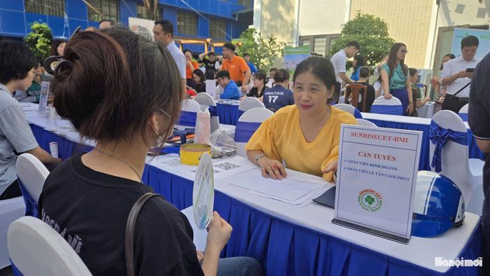 Các vị trí việc làm được niêm yết rõ ràng tại từng bàn ứng tuyển. Ảnh: Việt Hưng