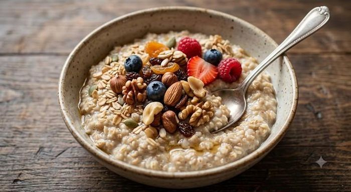 Yến mạch chứa dưỡng chất tốt cho đường ruột, đường huyết và tim mạch của người sau tuổi 60. Ảnh minh họa AI