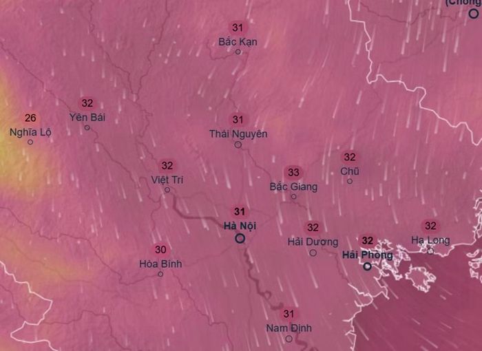 Dự báo của mô hình ECMWF của châu Âu về nhiệt độ ở một số khu vực tại miền Bắc vào ngày 1/10, khi có thể có gió mùa Đông Bắc. Ảnh: Ventusky, ECMWF.