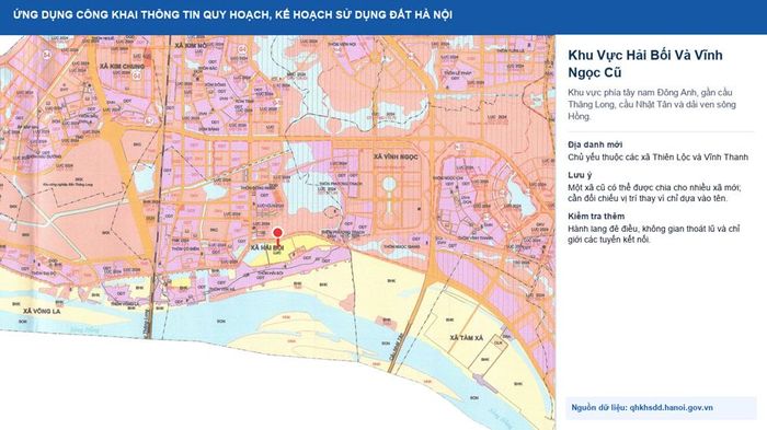 Kết quả minh họa tại tọa độ 21,1183; 105,8760 ở Cổ Loa, dữ liệu lấy trực tiếp từ dịch vụ tra cứu của thành phố.